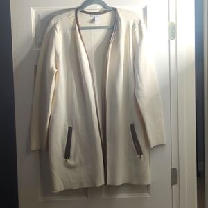 Ladies Knit jacket with faux leather trim